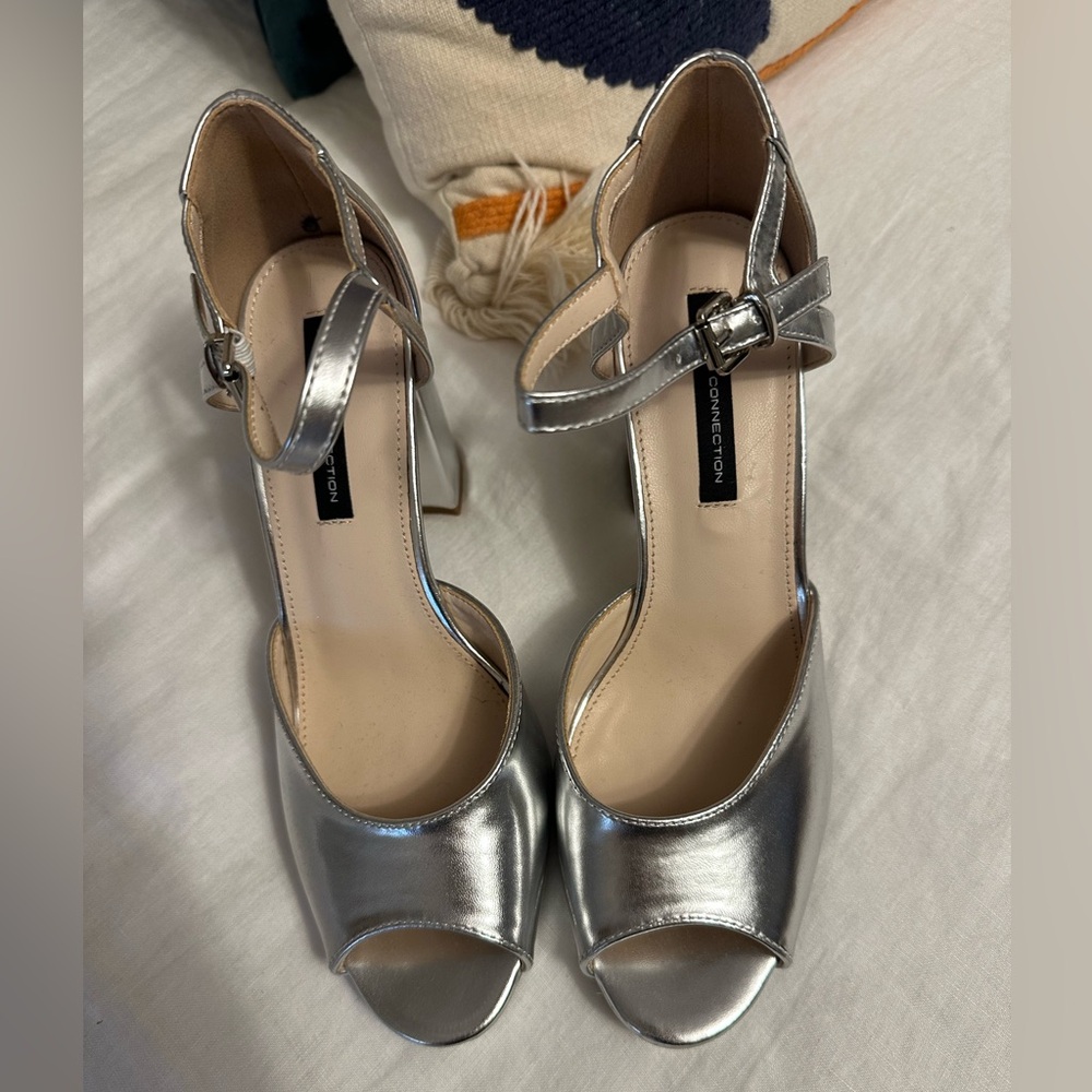 French Connection Silver Metallic Peep Toe Platfo… - image 4